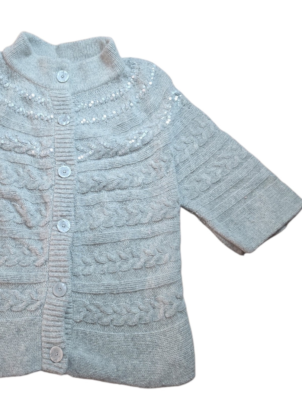COLDWATER CREEK | Gray Taupe Wool Rabbit Hair Sequin Cable Knit Cardigan | XL - Picture 2 of 9